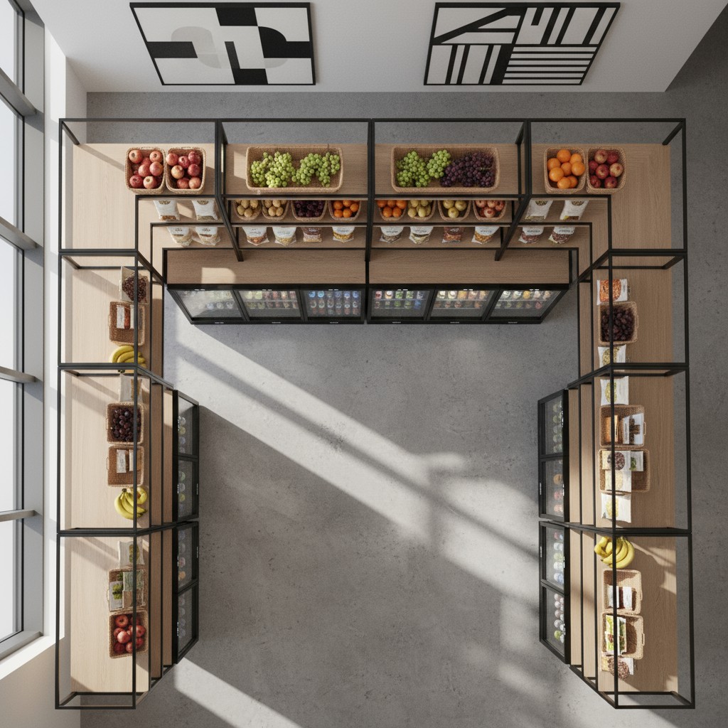 Fresh produce on shelves in a well-lit room.