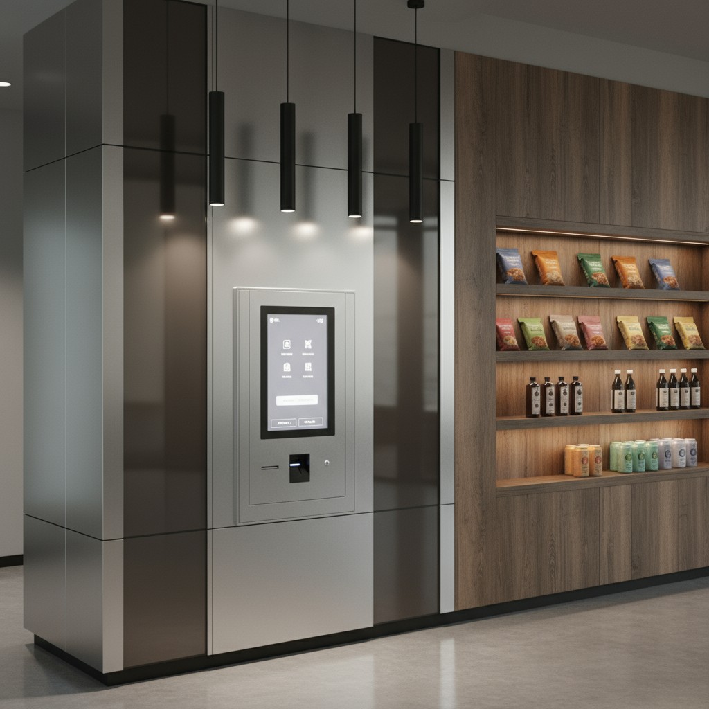 The smart locker in a small store, a common piece of technology used in modern retail environments.